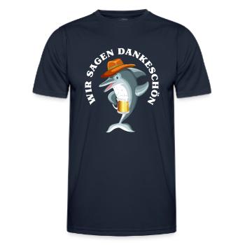 Dankeschön, Delphin, Bier, Spruch, Cartoon, Lustig - Männer Funktions-T-Shirt - Navy - Vorne - AI Model Male 178 dark (178cm)