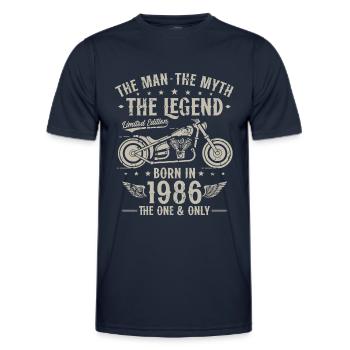 1986 Jahrgang Mann Mythos Legende Motorrad - Männer Funktions-T-Shirt - Navy - Vorne - AI Model Male 178 dark (178cm)