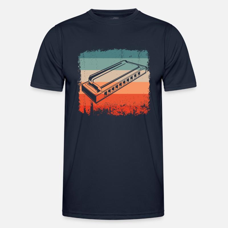 Retro Harmonica Player Silhouette - Men's Functional T-Shirt - navy