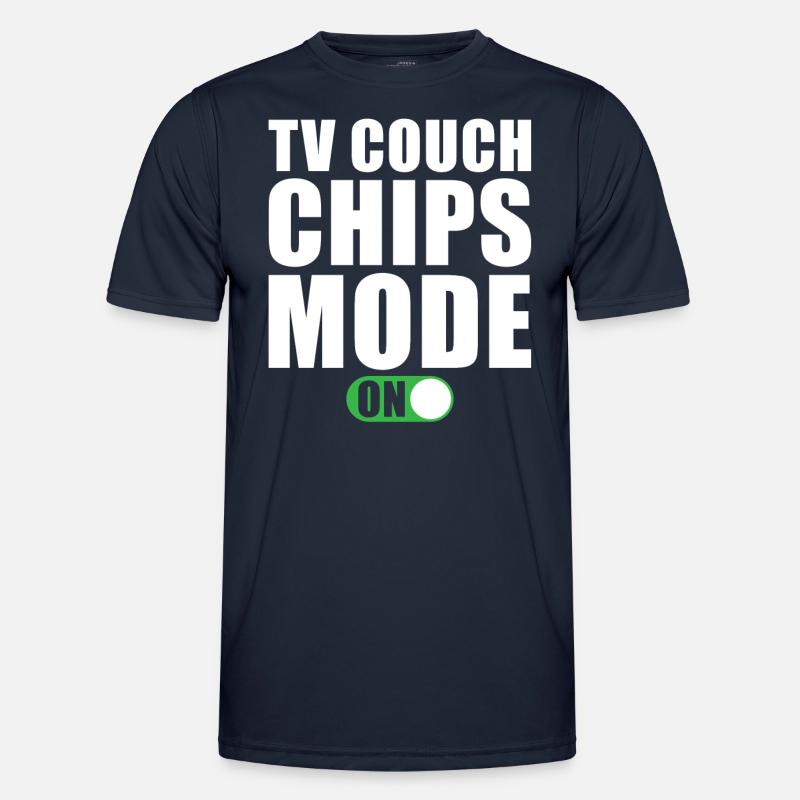 Tv Couch Chips Modus Ein - Männer Funktions-T-Shirt - Navy
