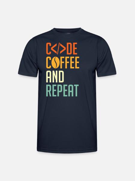 Coder Spruch Code Coffee and Repeat - Männer Funktions-T-Shirt - Navy