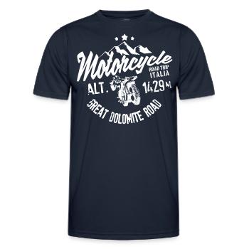 Motorcycle road trip Italia Great Dolomite Road - T-shirt sport Homme - bleu marine - Devant - AI Model Male 178 dark (178cm)