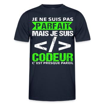 Humour Geek Cadeau Développeur Codeur Programmeur - T-shirt sport Homme - bleu marine - Devant - AI Model Male 178 dark (178cm)