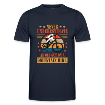 Ne sous-estimez jamais un vieux gars sur un vélo de montagne - T-shirt sport Homme - bleu marine - Devant - AI Model Male 178 dark (178cm)