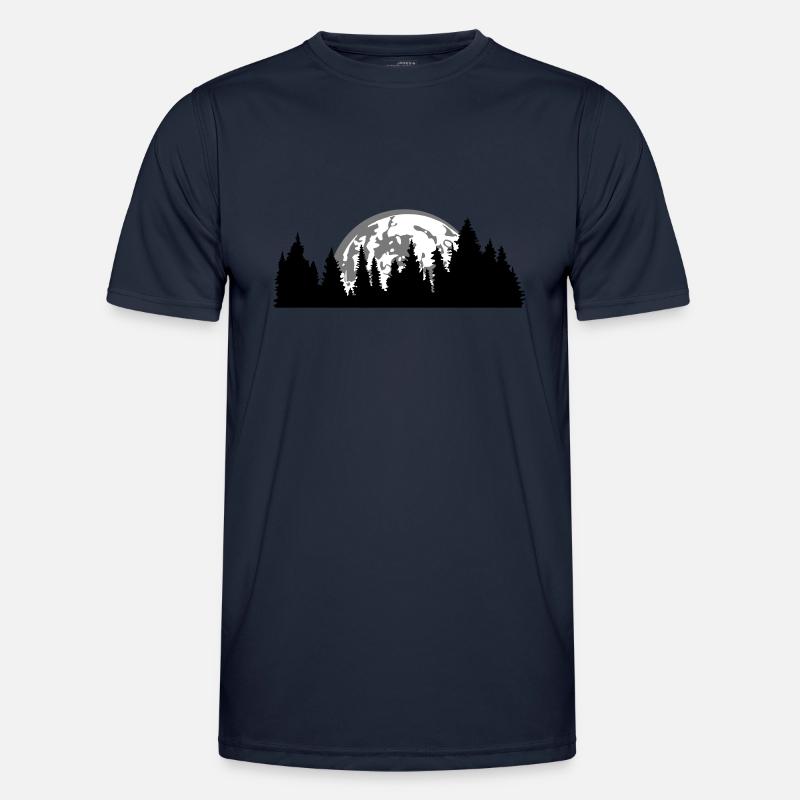moon night full moon setting tree forest conifer - Men's Functional T-Shirt - navy