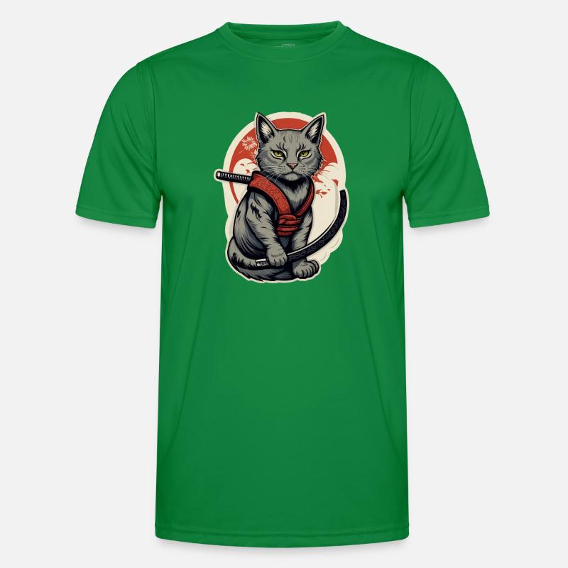 Katze Samurai Männer Funktions-T-Shirt