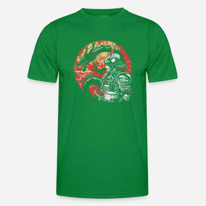 Kybernetischer Samurai mit Japanischem Drachen Männer Funktions-T-Shirt