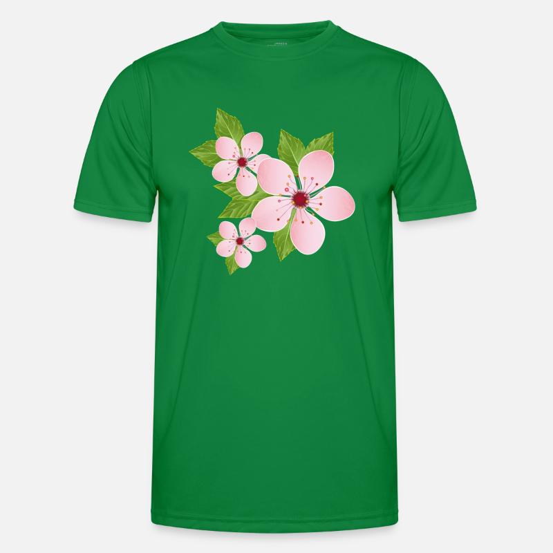 three delicate cherry blossoms with leaves Men's Functional T-Shirt