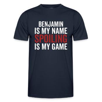 Benjamin est mon nom Spoiler est mon jeu - T-shirt sport Homme - bleu marine - Devant - AI Model Male 178 dark (178cm)