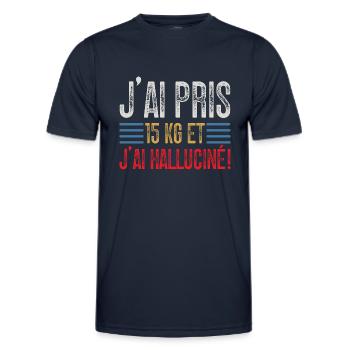 J'ai Pris 15 kg et J'ai halluciné! - T-shirt sport Homme - bleu marine - Devant - AI Model Male 178 dark (178cm)