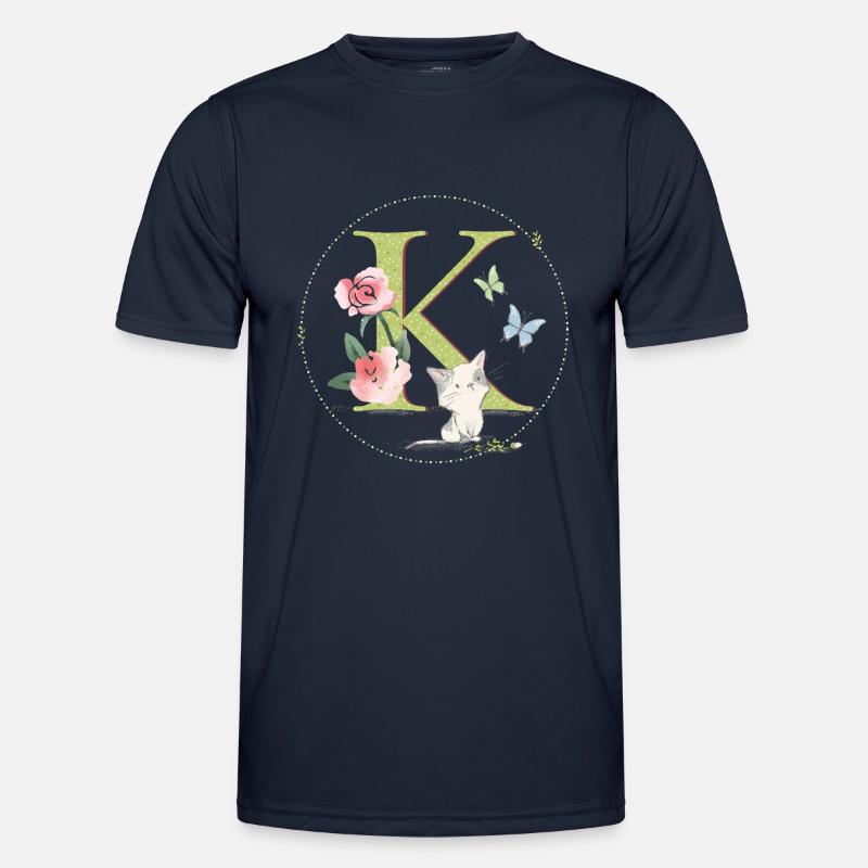 Anfangsbuchstabe K mit Katze - Männer Funktions-T-Shirt - Navy