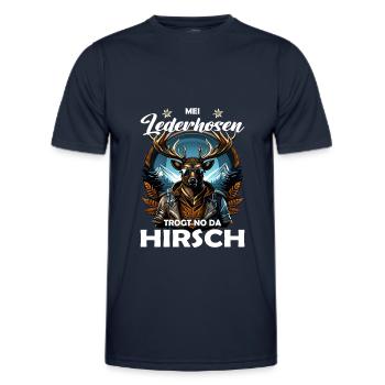Mei Lederhosn trogt no da Hirsch Trachten - T-shirt sport Homme - bleu marine - Devant - AI Model Male 178 dark (178cm)