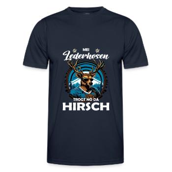 Mei Lederhosn trogt no da Hirsch Trachten - T-shirt sport Homme - bleu marine - Devant - AI Model Male 178 dark (178cm)
