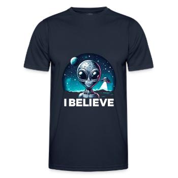 Drôle Alien Alien Croire - T-shirt sport Homme - bleu marine - Devant - AI Model Male 178 dark (178cm)