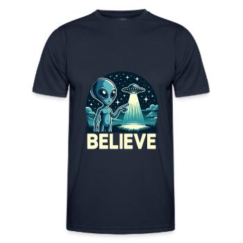 Drôle Alien Alien Croire - T-shirt sport Homme - bleu marine - Devant - AI Model Male 178 dark (178cm)