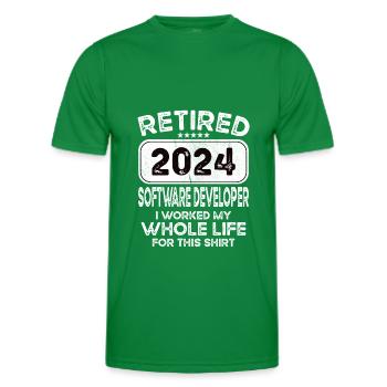 Retired Software developer 2024 - Men's Functional T-Shirt - kelly green - Front - AI Model Male 178 dark (178cm)
