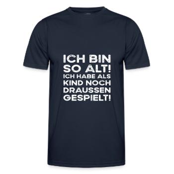 Ich bin so alt ich habe noch draussen gespielt - Männer Funktions-T-Shirt - Navy - Vorne - AI Model Male 178 dark (178cm)