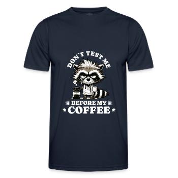 morning grouch coffee anti early riser racoon - Men's Functional T-Shirt - navy - Front - AI Model Male 178 dark (178cm)