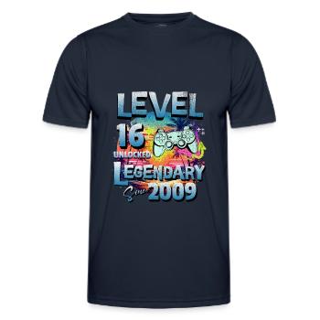 Level 16 Unlocked since 2009 Birthday - Men's Functional T-Shirt - navy - Front - AI Model Male 178 dark (178cm)