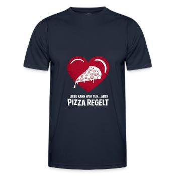 Love Hurts Breakup Valentine's Day Pizza Regulates - Men's Functional T-Shirt - navy - Front - AI Model Male 178 dark (178cm)