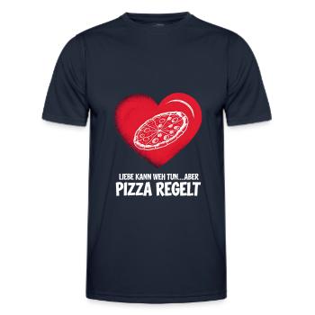 Love Hurts Breakup Valentine's Day Pizza Regulates - Men's Functional T-Shirt - navy - Front - AI Model Male 178 dark (178cm)