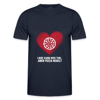 Love Hurts Breakup Valentine's Day Pizza Regulates - Men's Functional T-Shirt - navy - Front - AI Model Male 178 dark (178cm)