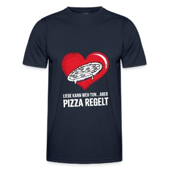 Love Hurts Breakup Valentine's Day Pizza Regulates - Men's Functional T-Shirt - navy - Front - AI Model Male 178 dark (178cm)