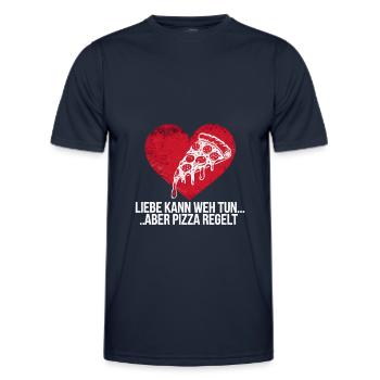Love Hurts Breakup Valentine's Day Pizza Regulates - Men's Functional T-Shirt - navy - Front - AI Model Male 178 dark (178cm)