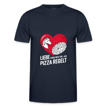 Love Hurts Breakup Valentine's Day Pizza Regulates - Men's Functional T-Shirt - navy - Front - AI Model Male 178 dark (178cm)