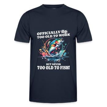 Pêche du 60e anniversaire – Jamais trop vieux pour pêcher - T-shirt sport Homme - bleu marine - Devant - AI Model Male 178 dark (178cm)