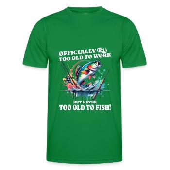 60th Birthday Fishing – Never too old to fish - Men's Functional T-Shirt - kelly green - Front - AI Model Male 178 dark (178cm)