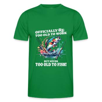 60th Birthday Fishing – Never too old to fish - Men's Functional T-Shirt - kelly green - Front - AI Model Male 178 dark (178cm)