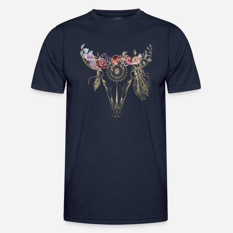 Boho Style / Blumen / Skull / Design Männer Funktions-T-Shirt