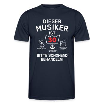 This musician is 30 years old. - Men's Functional T-Shirt - navy - Front - AI Model Male 178 dark (178cm)