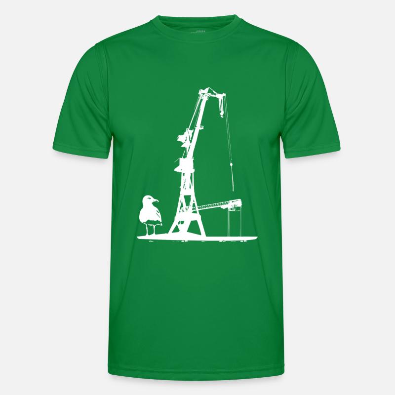 Hafenkran Werft Schiffsbau Dock Hamburg Möwe Männer Funktions-T-Shirt