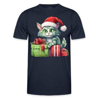 Katze Weihnachten Weihnachtselfe Geschenke Mütze - Männer Funktions-T-Shirt - Navy - Vorne - AI Model Male 178 dark (178cm)