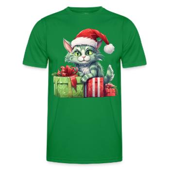 Katze Weihnachten Weihnachtselfe Geschenke Mütze - Männer Funktions-T-Shirt - Kelly Green - Vorne - AI Model Male 178 dark (178cm)