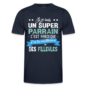 Parrain Filleul Cadeau Baptême Fille Famille - T-shirt sport Homme - bleu marine - Devant - AI Model Male 178 dark (178cm)