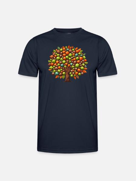 Herbst-Eleganz: Polygonaler Laubbaum in - Männer Funktions-T-Shirt - Navy