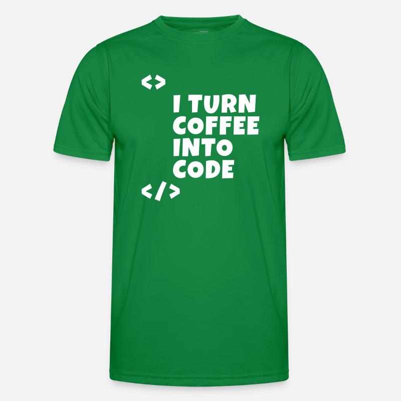 I turn coffee into code Programmierer Entwickler Männer Funktions-T-Shirt
