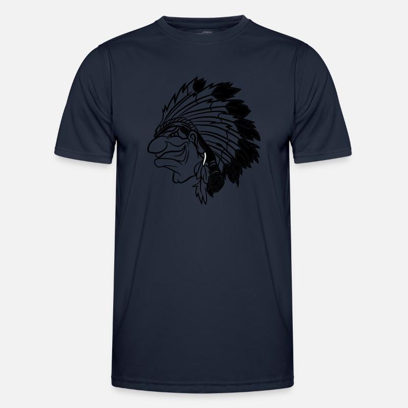 Indianerhäuptling grinst listig Cartoon einfarbig Männer Funktions-T-Shirt
