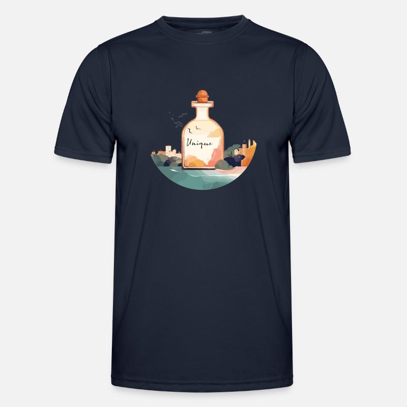 Perfume bottle "Unique" in a beautiful landscape Men's Functional T-Shirt