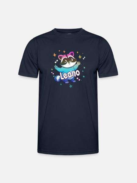 LEANO - Schöner Jungen Name mit süßem Waschbär - Männer Funktions-T-Shirt - Navy