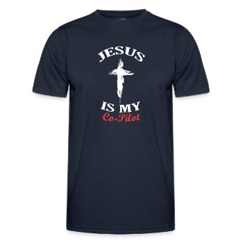 Jésus est mon ami copilote Kreuzheiliger - T-shirt sport Homme - bleu marine - Devant - AI Model Male 178 dark (178cm)