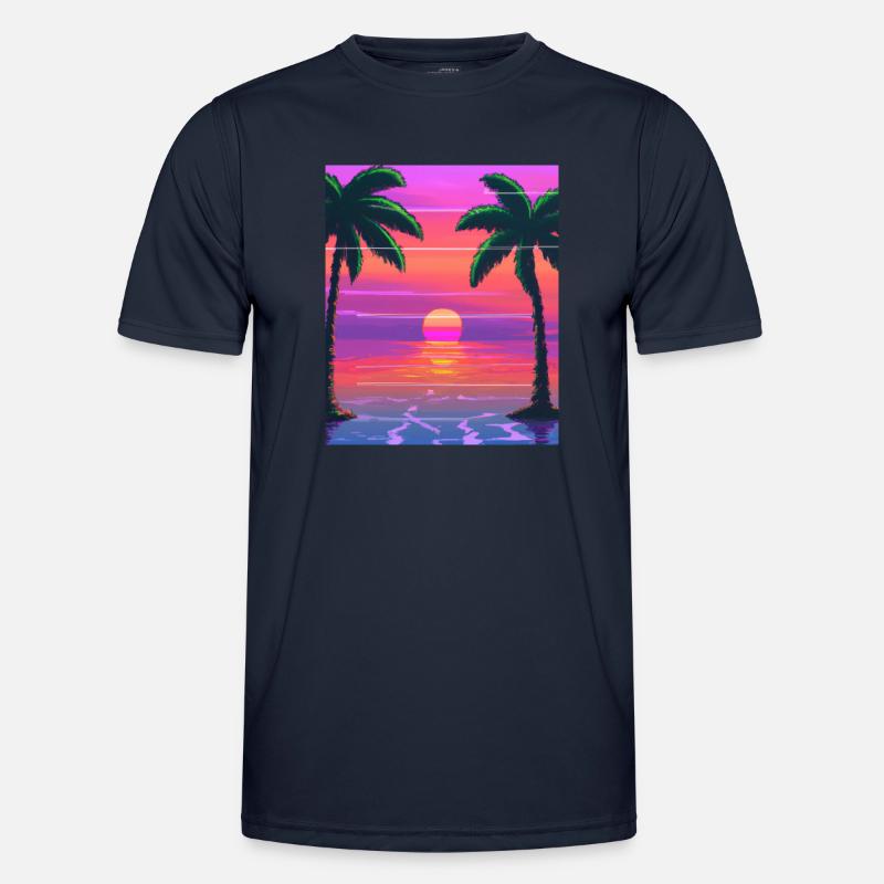 Vaporwave Sun Synthwave Sunset Palms Men's Functional T-Shirt