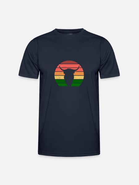 Hochlandrind Highland Cattle Kuh Retro Sunset - Männer Funktions-T-Shirt - Navy