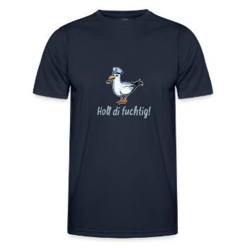 Holl di fuchtig - Stay healthy! Low German - Men's Functional T-Shirt - navy - Front - AI Model Male 178 dark (178cm)