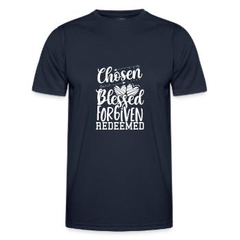 Christian Gift Chosen Blessed Forgiven Redeemed - Men's Functional T-Shirt - navy - Front - AI Model Male 178 dark (178cm)