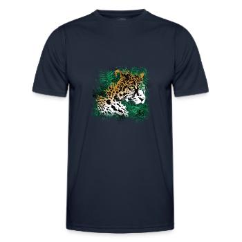 Leopard Forêt Tropicale Plantes Nature Végétation - T-shirt sport Homme - bleu marine - Devant - AI Model Male 178 dark (178cm)