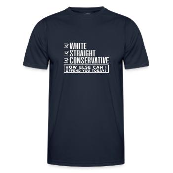 Est-ce que le conservateur sait, vous insulte? - T-shirt sport Homme - bleu marine - Devant - AI Model Male 178 dark (178cm)